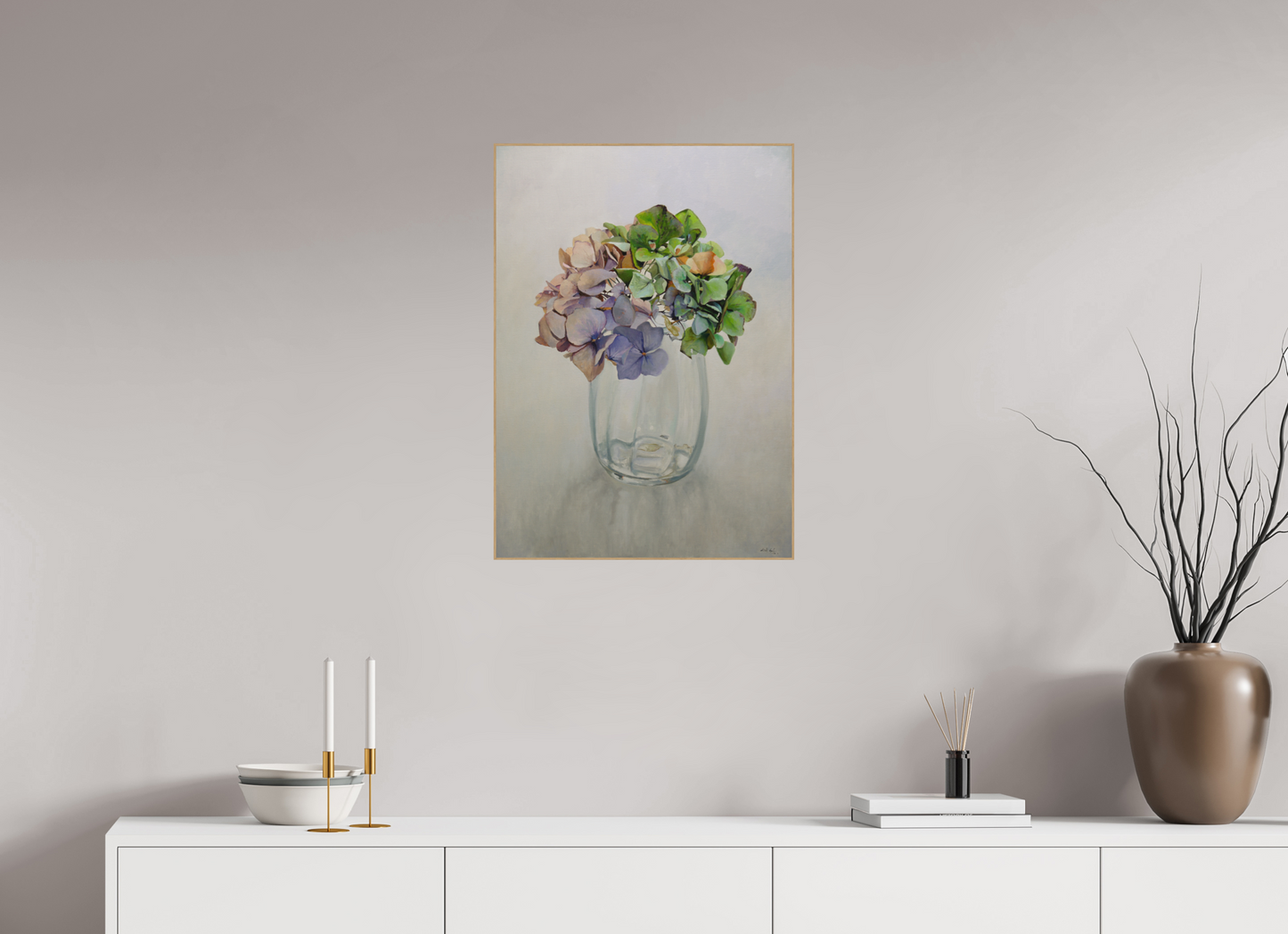 Hortensia in glazen vaasje