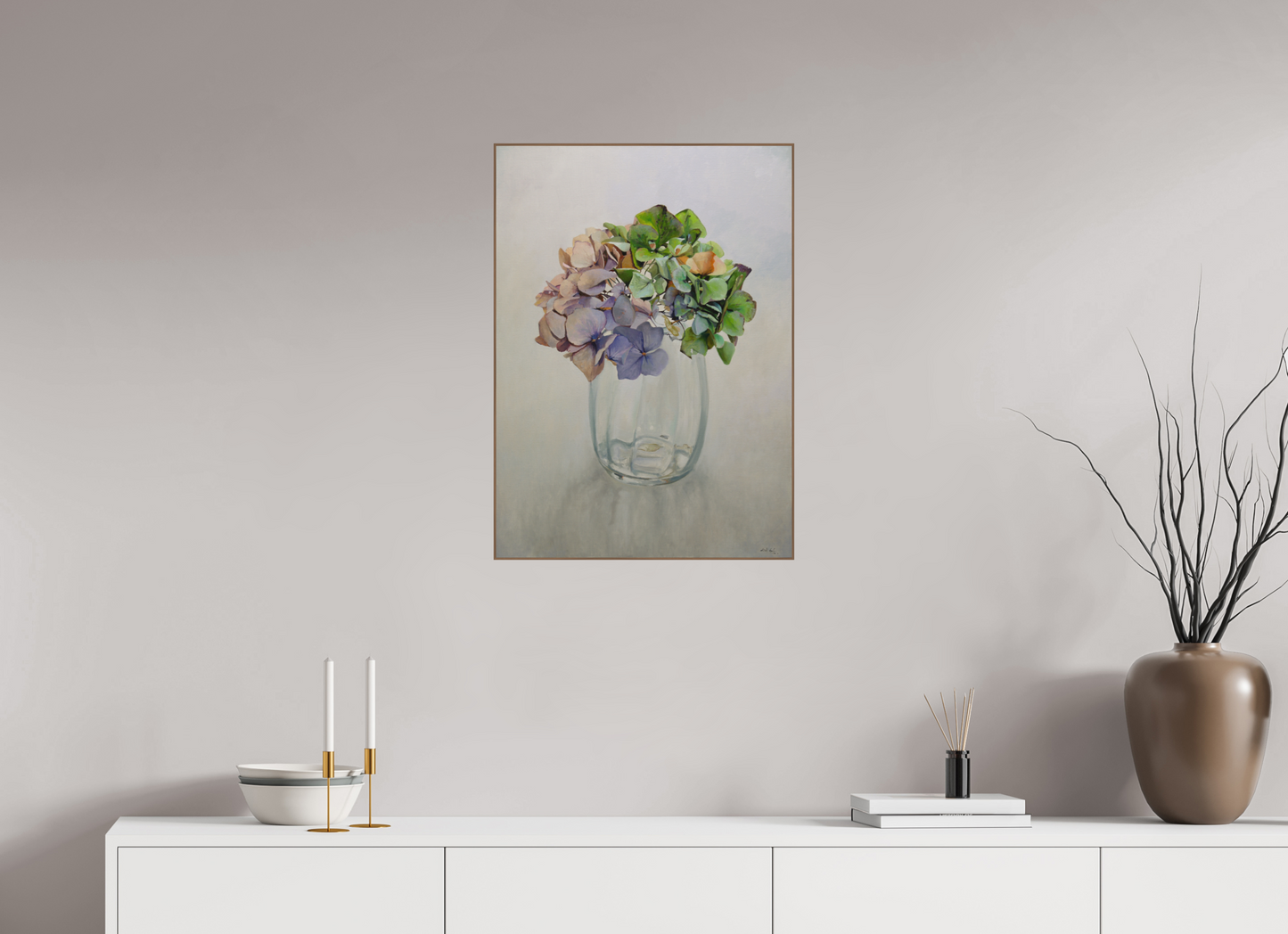 Hortensia in glazen vaasje