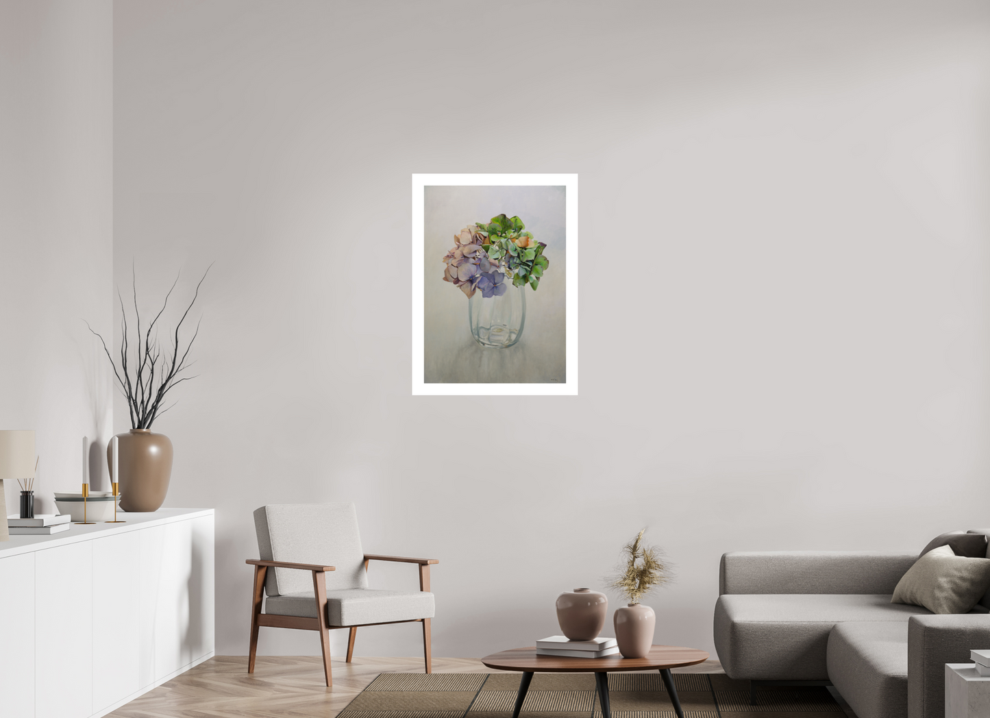 Hortensia in glazen vaasje