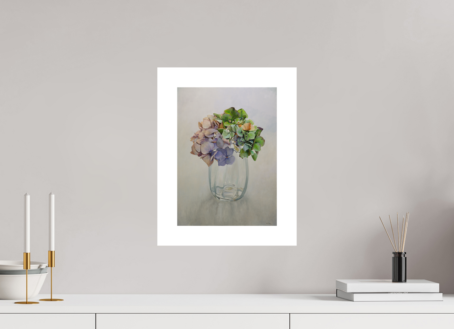 Hortensia in glazen vaasje