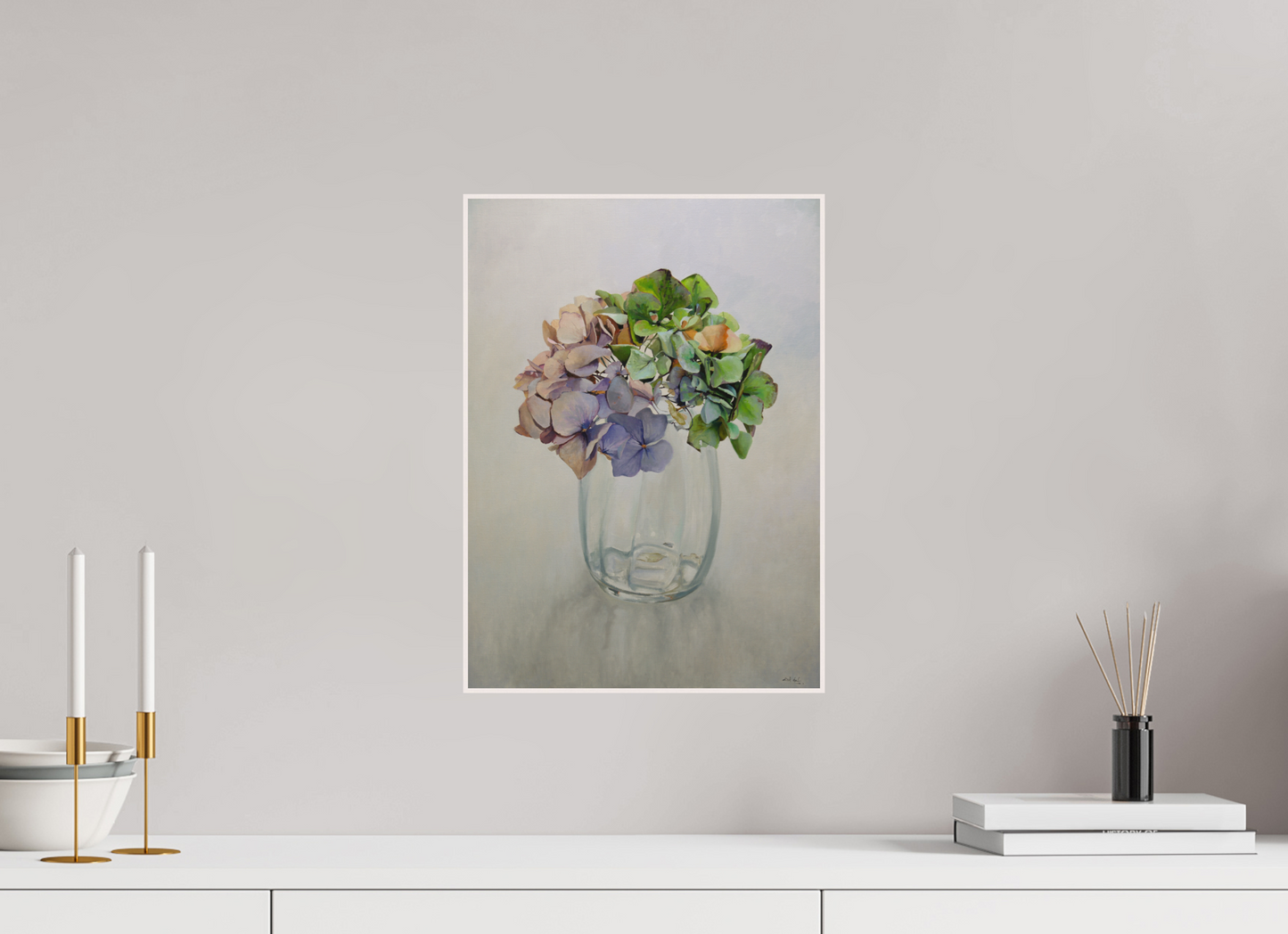Hortensia in glazen vaasje