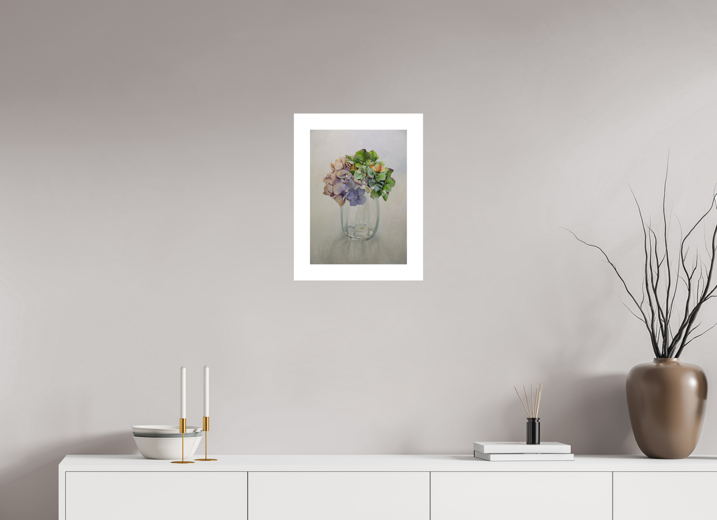 Hortensia in glazen vaasje