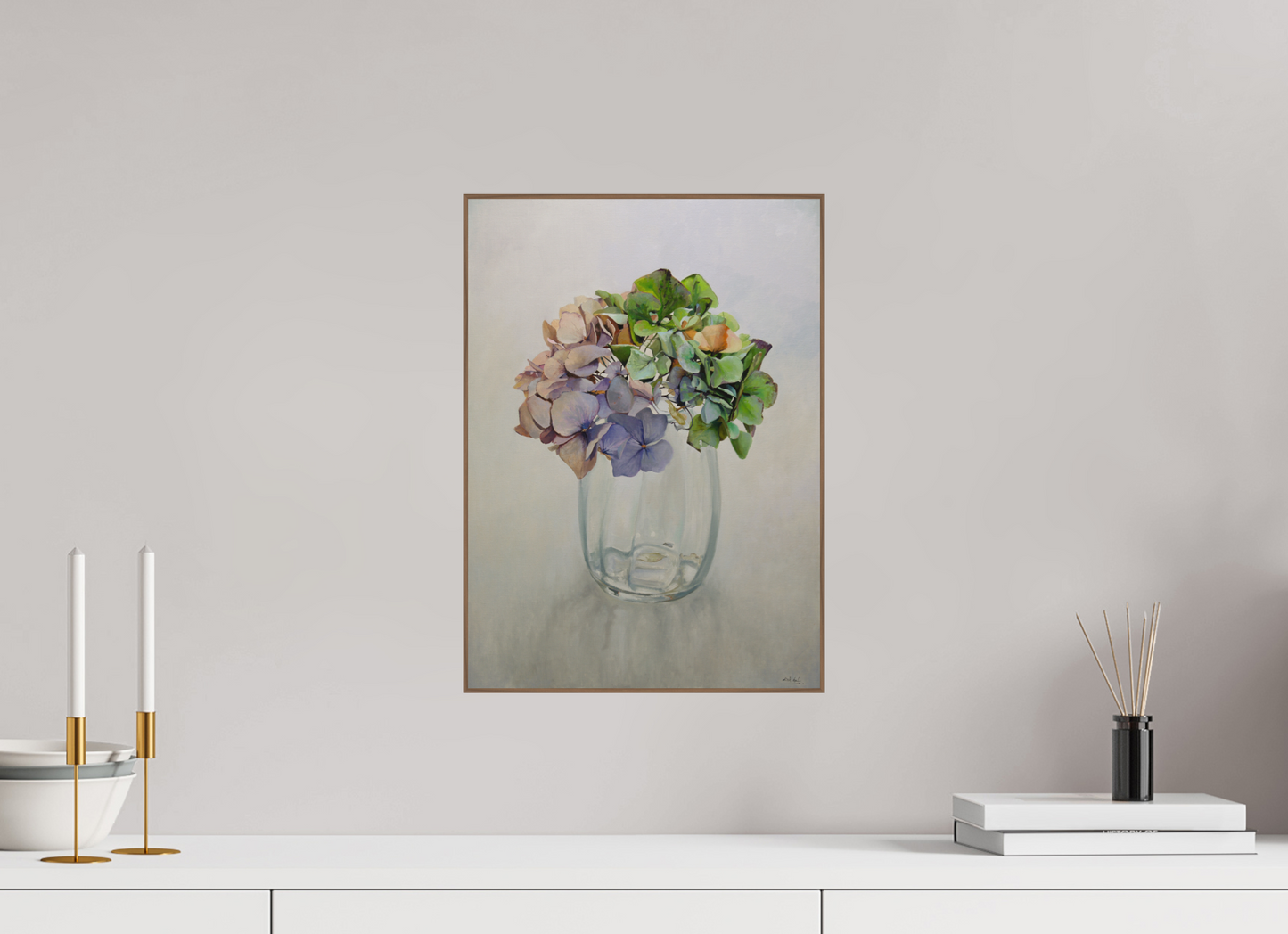 Hortensia in glazen vaasje