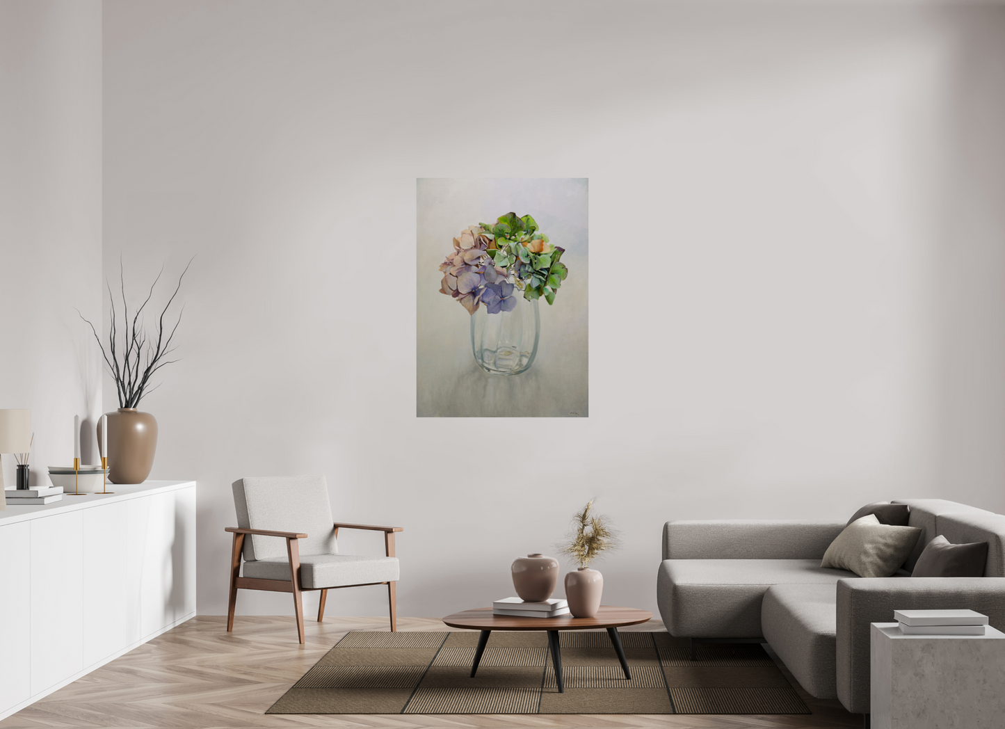 Hortensia in glazen vaasje