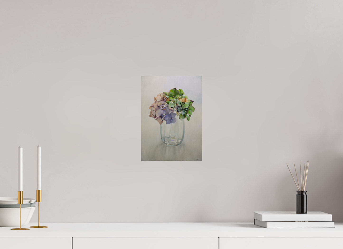 Hortensia in glazen vaasje