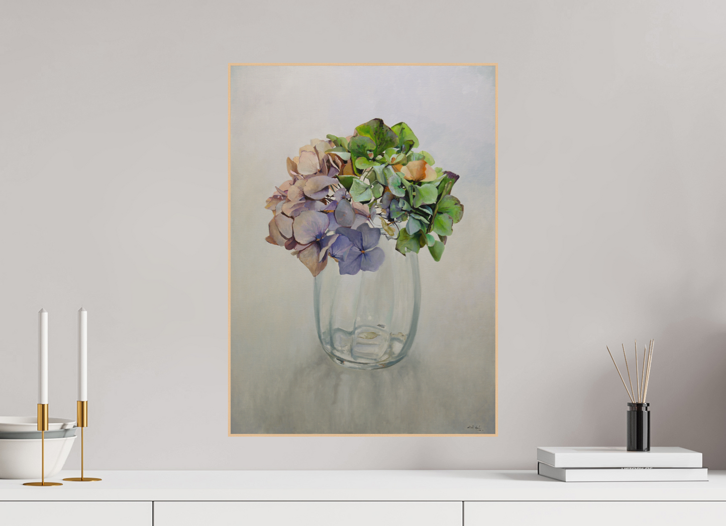 Hortensia in glazen vaasje