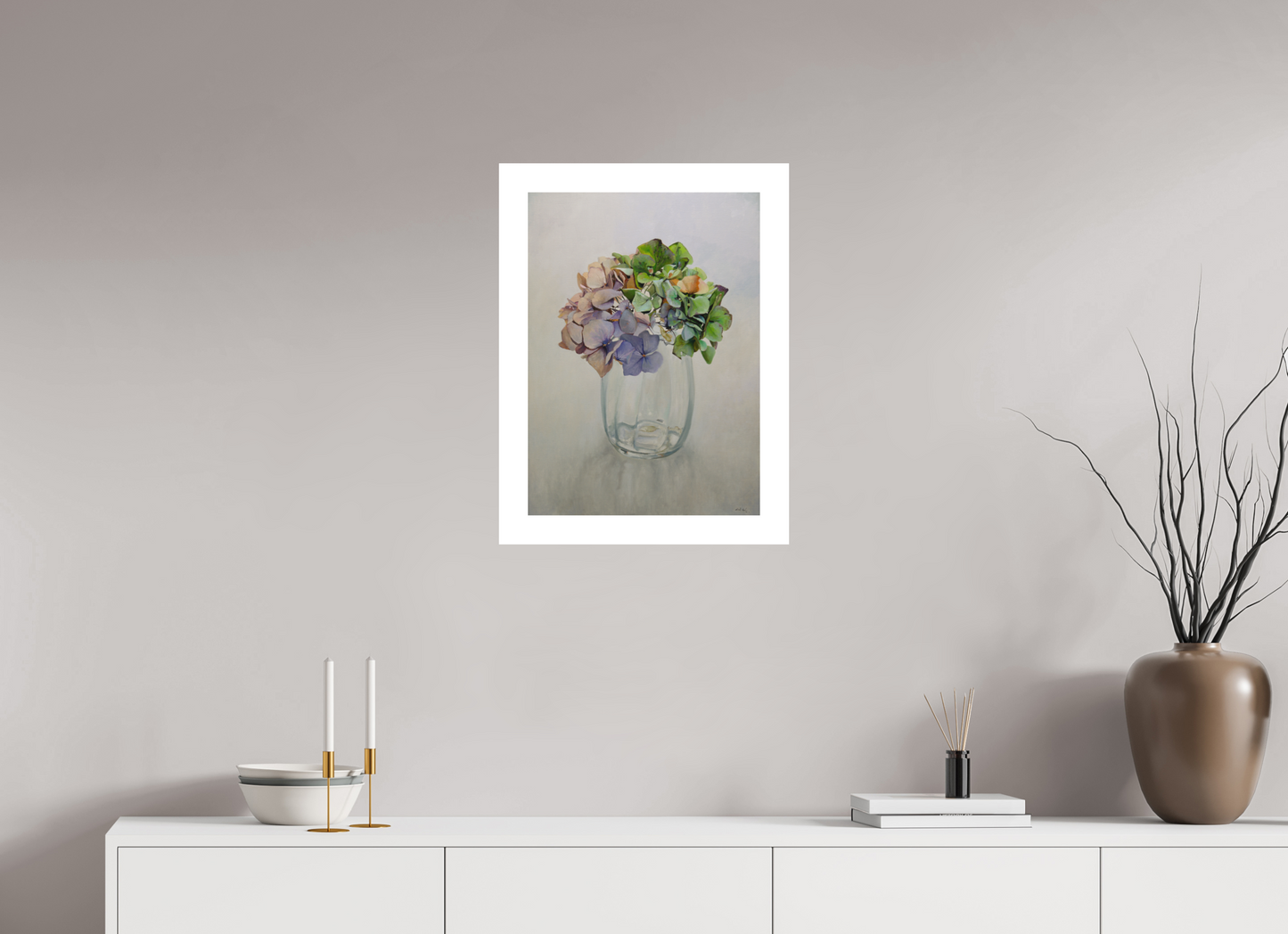 Hortensia in glazen vaasje