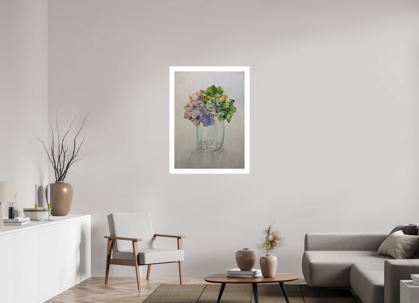 Hortensia in glazen vaasje