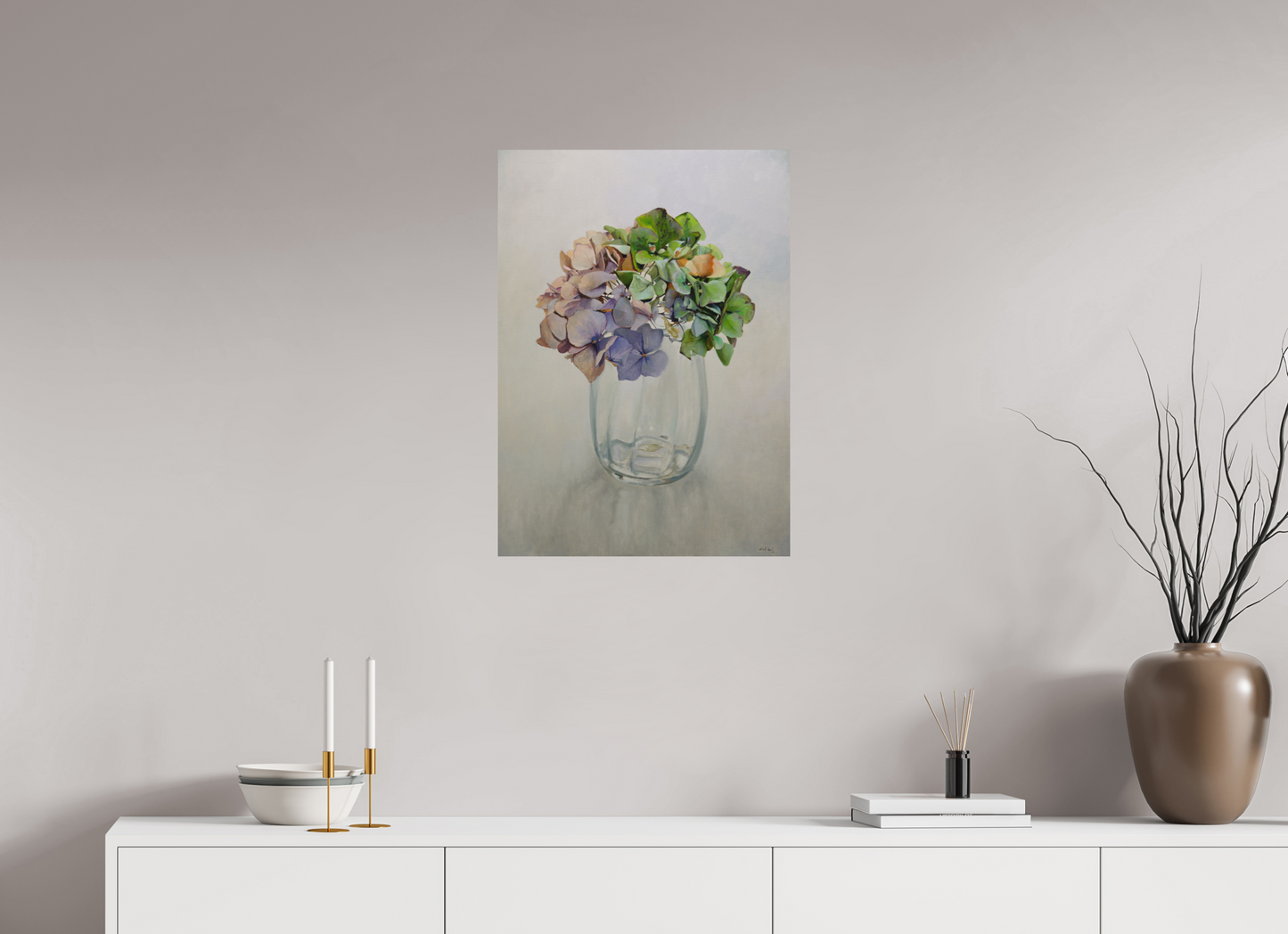 Hortensia in glazen vaasje