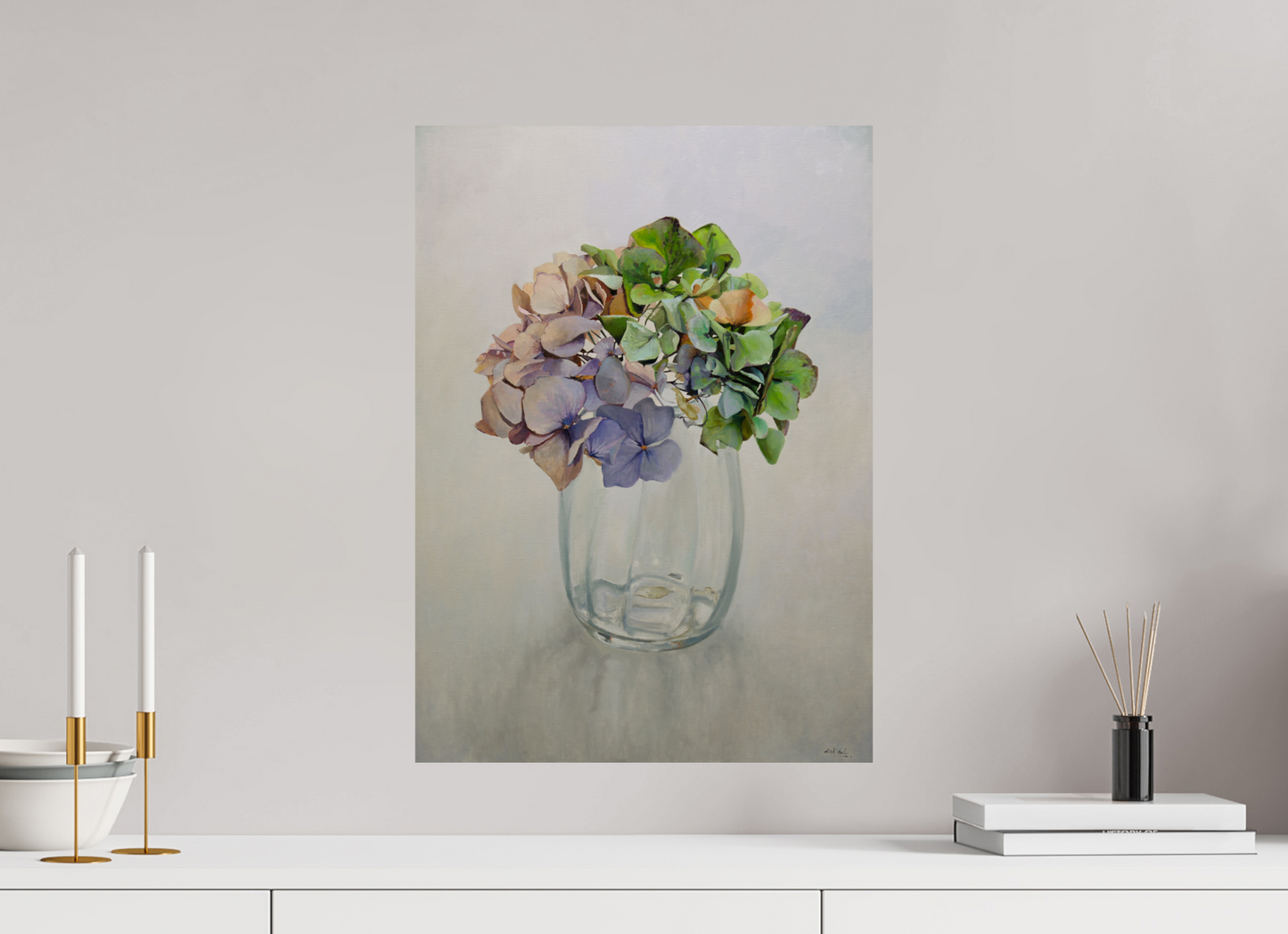 Hortensia in glazen vaasje