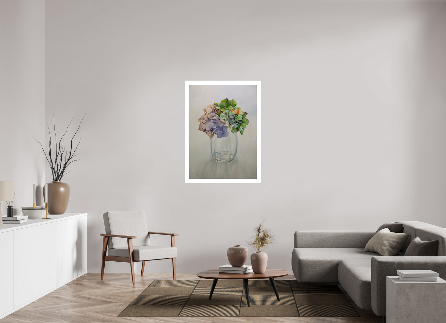 Hortensia in glazen vaasje