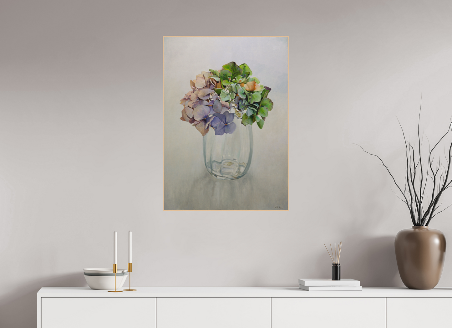 Hortensia in glazen vaasje
