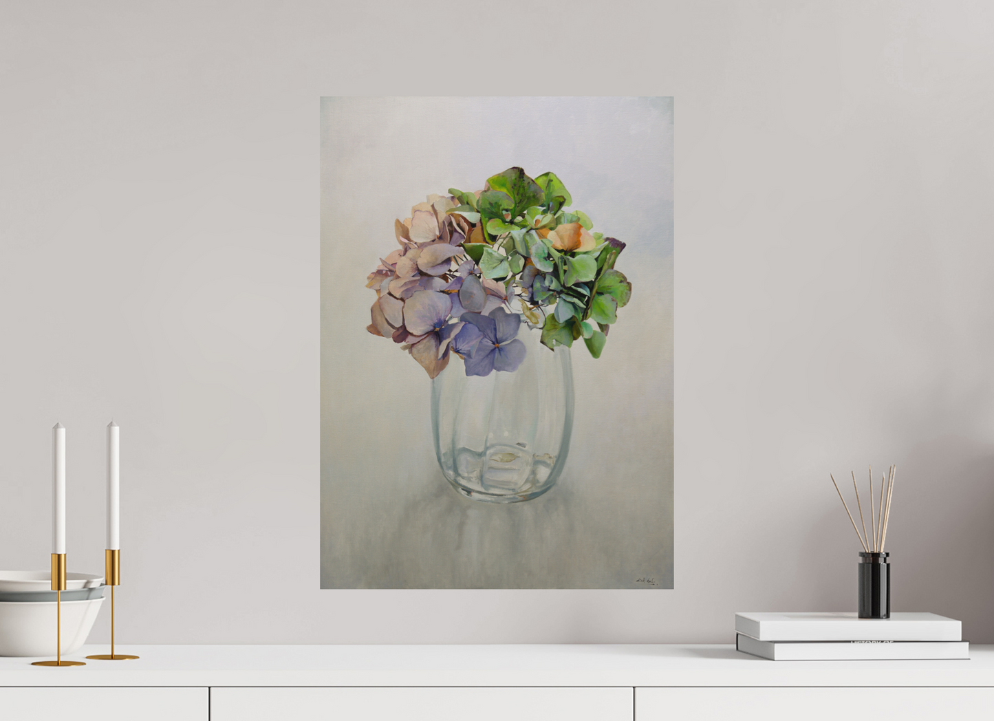 Hortensia in glazen vaasje