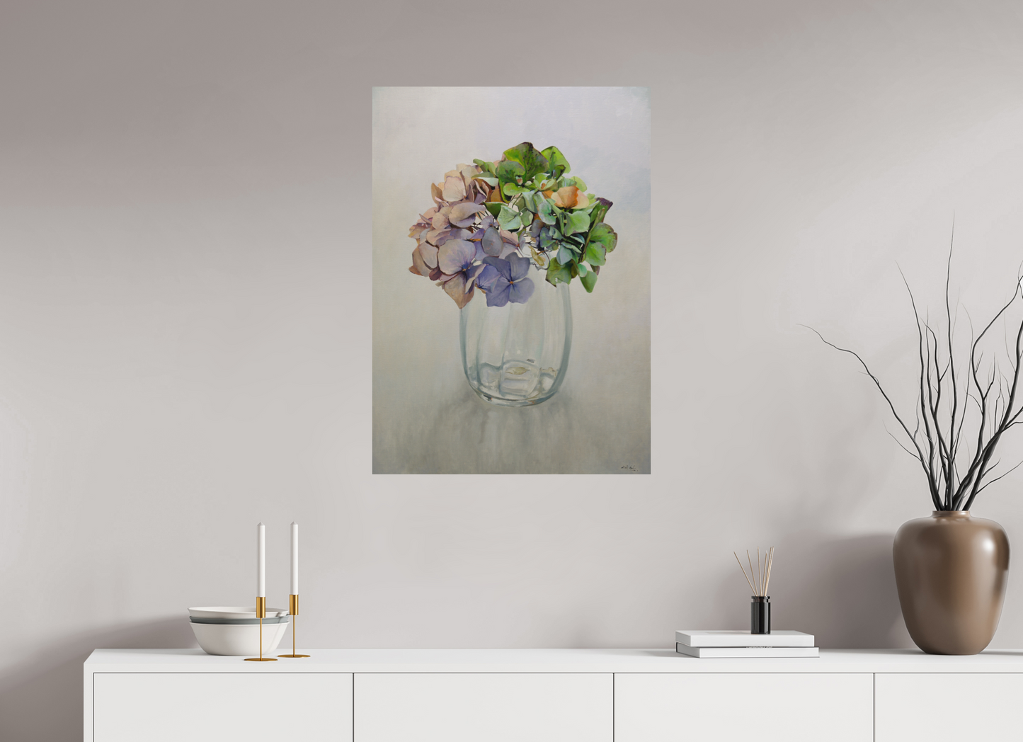 Hortensia in glazen vaasje