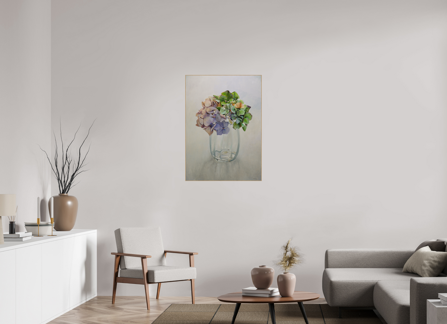 Hortensia in glazen vaasje