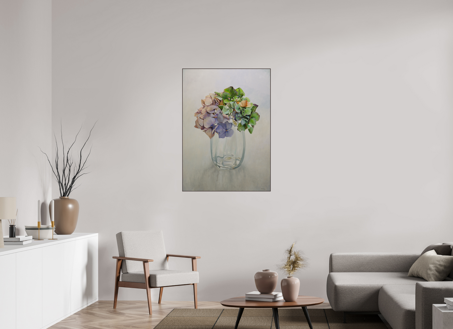 Hortensia in glazen vaasje