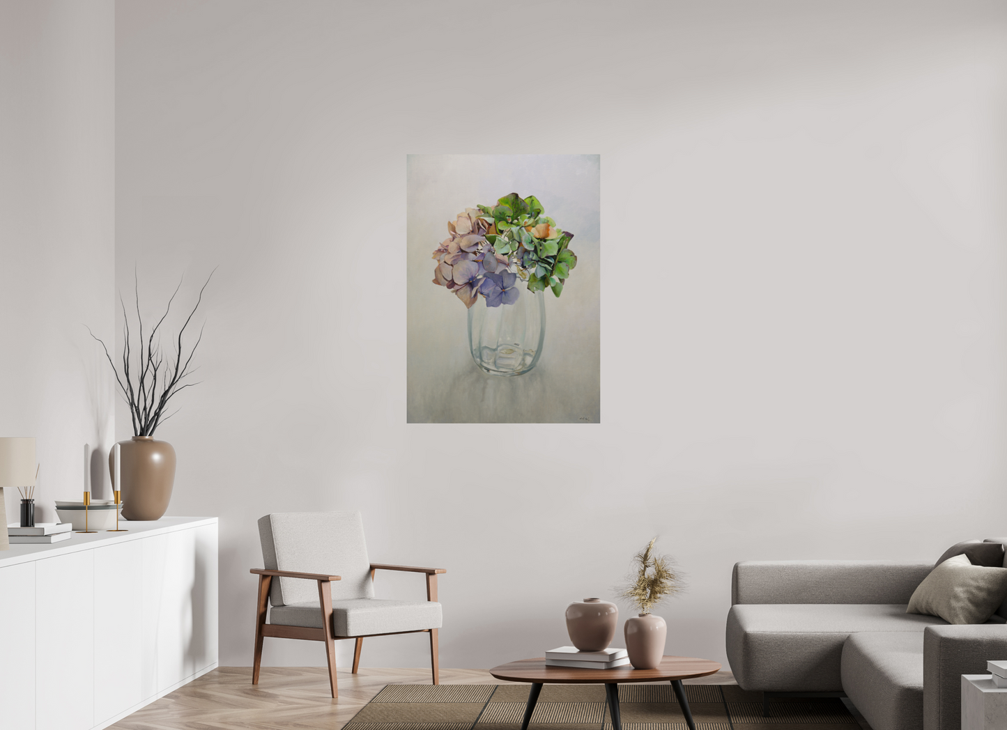 Hortensia in glazen vaasje