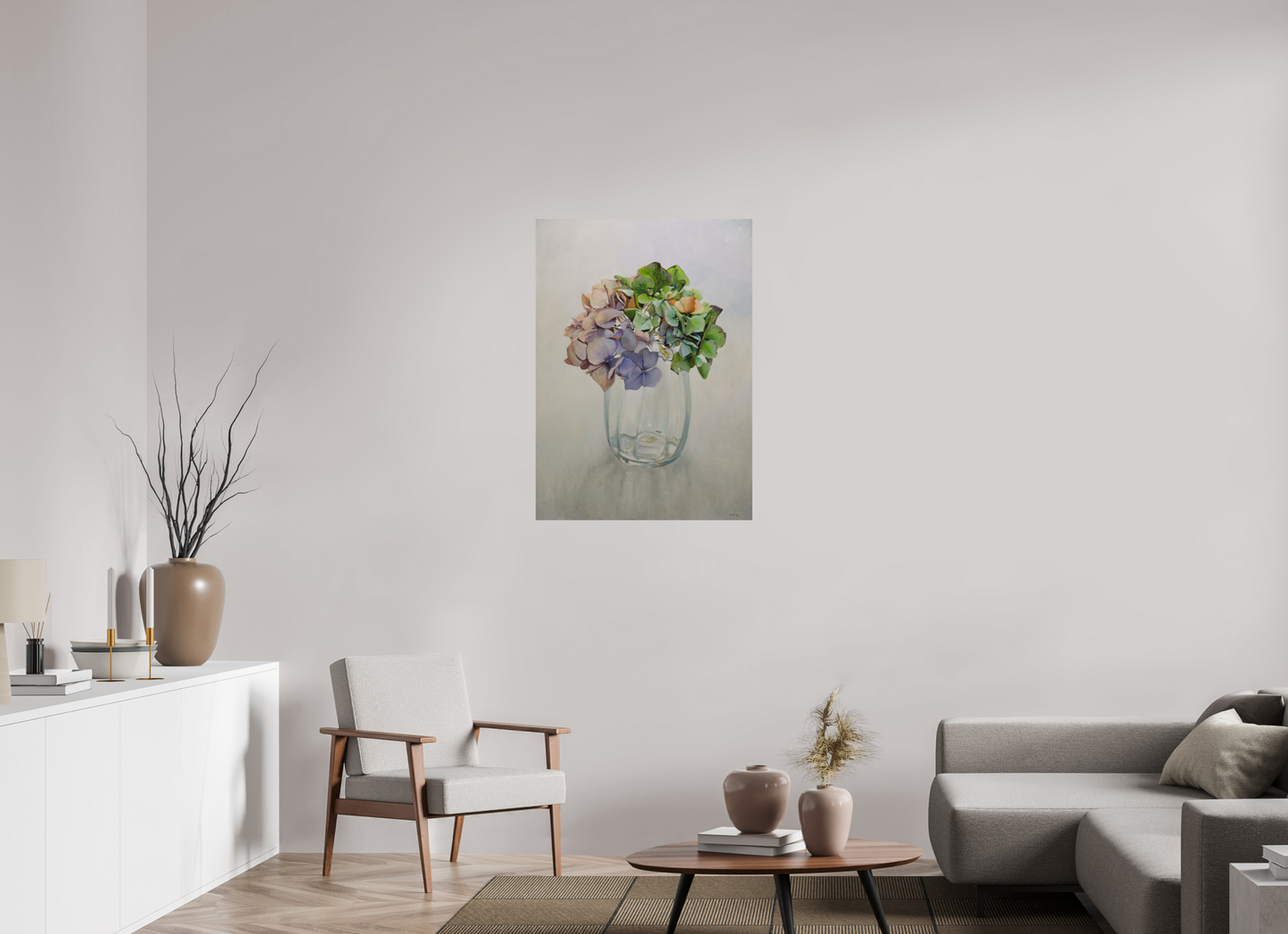 Hortensia in glazen vaasje