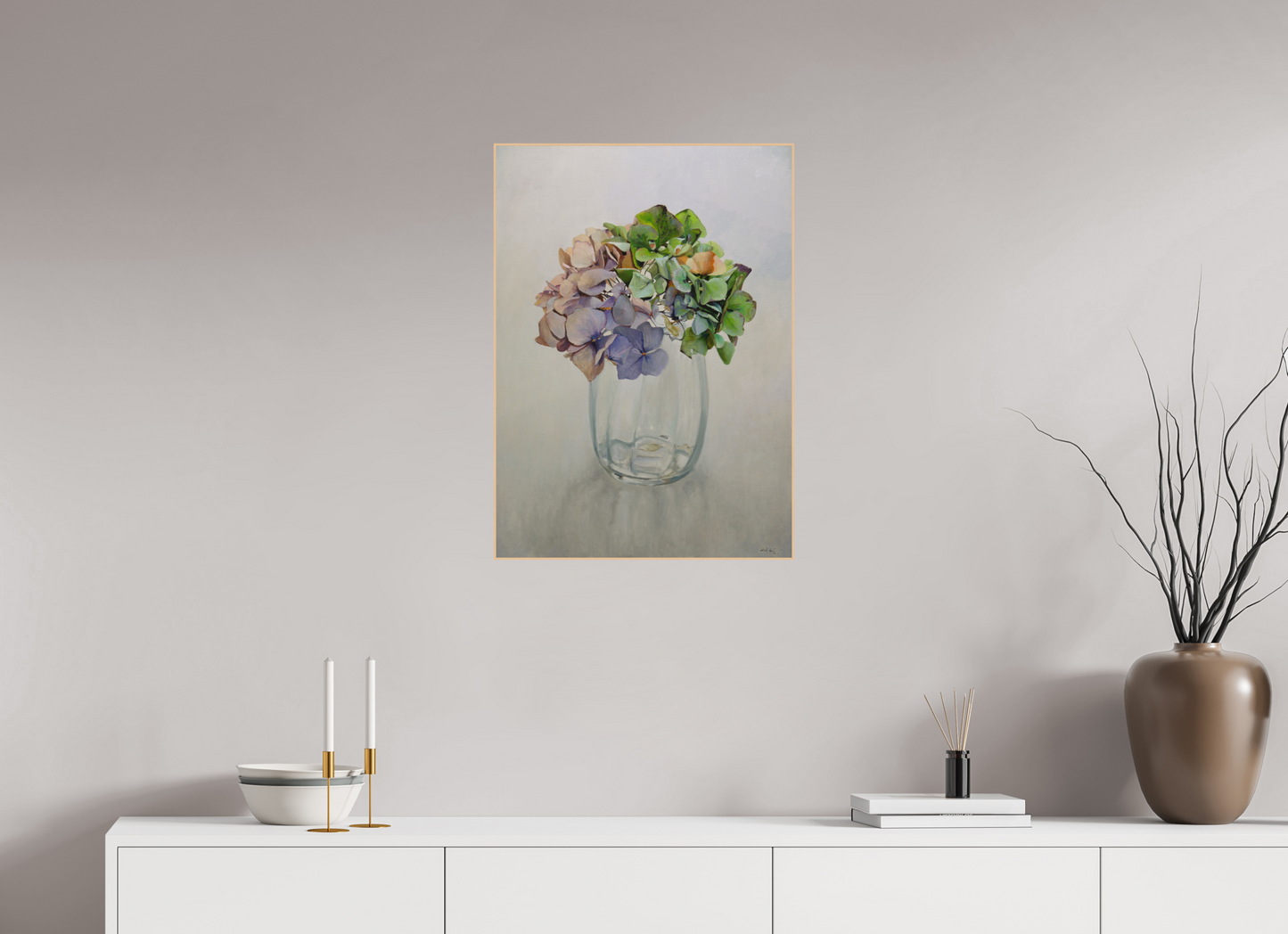 Hortensia in glazen vaasje
