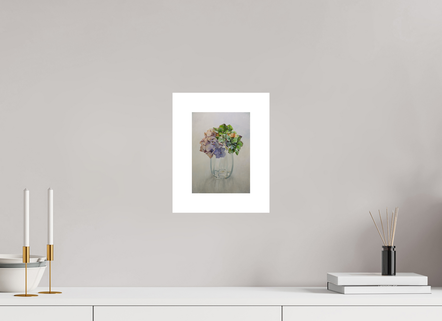 Hortensia in glazen vaasje