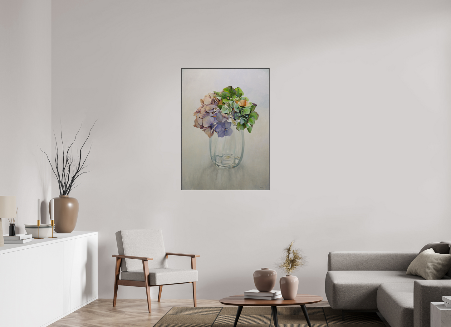 Hortensia in glazen vaasje