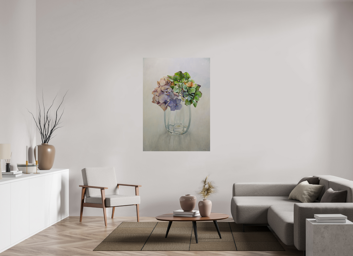 Hortensia in glazen vaasje