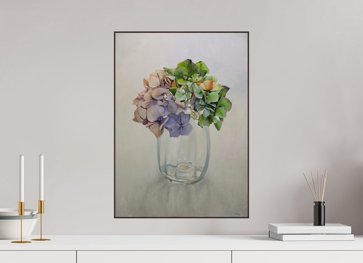 Hortensia in glazen vaasje