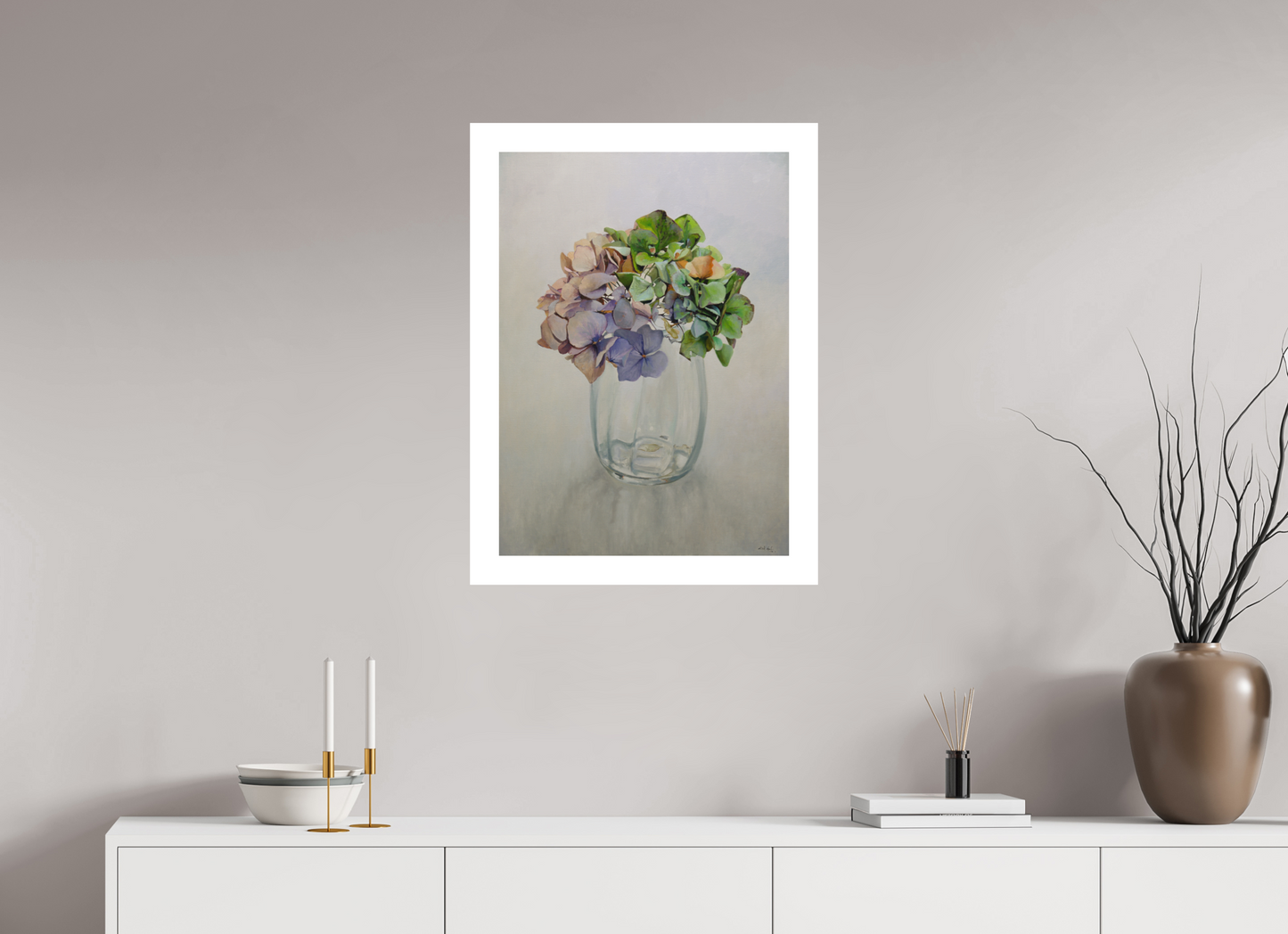 Hortensia in glazen vaasje