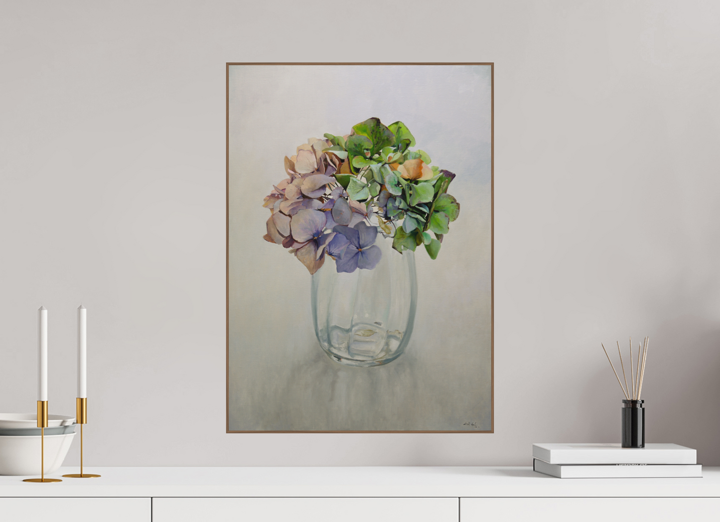 Hortensia in glazen vaasje