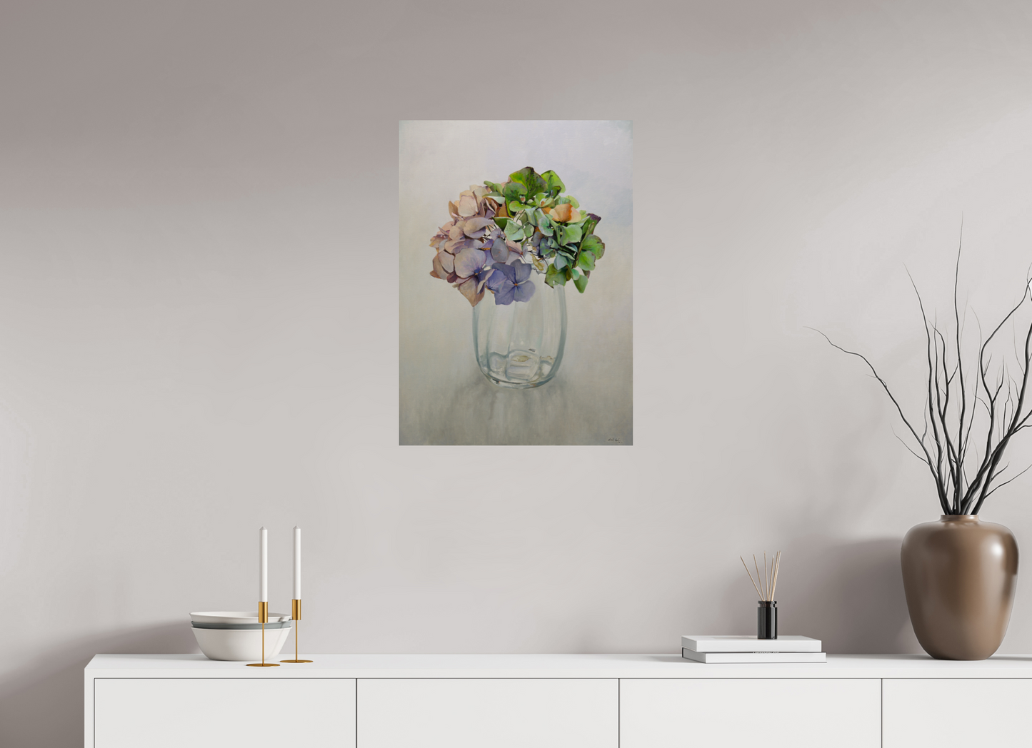 Hortensia in glazen vaasje
