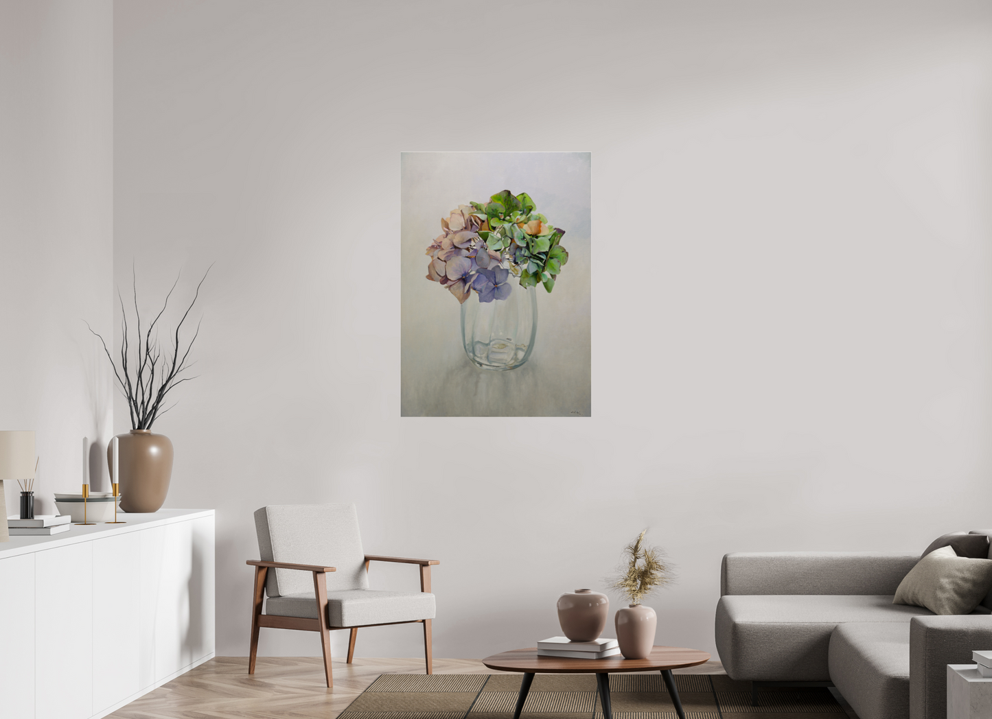 Hortensia in glazen vaasje