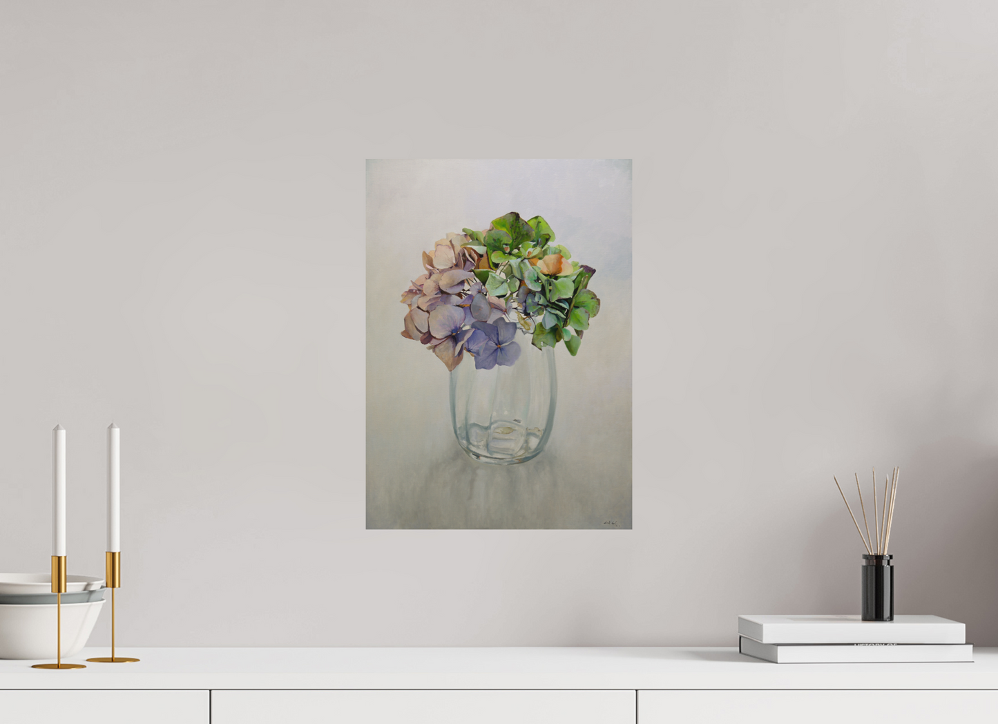 Hortensia in glazen vaasje