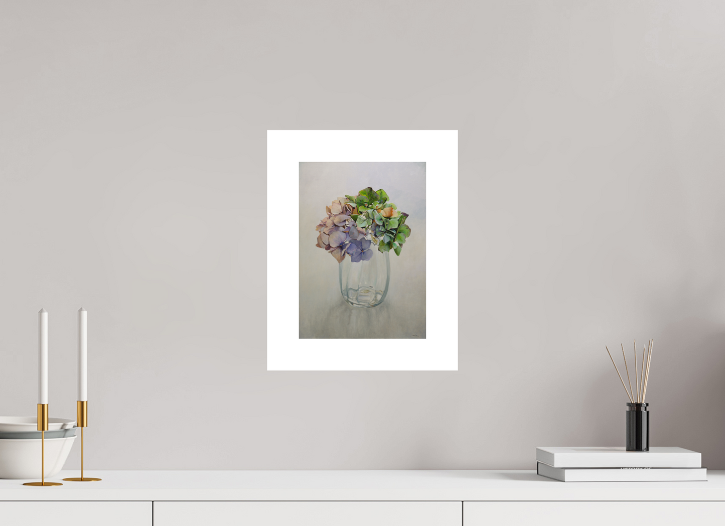 Hortensia in glazen vaasje