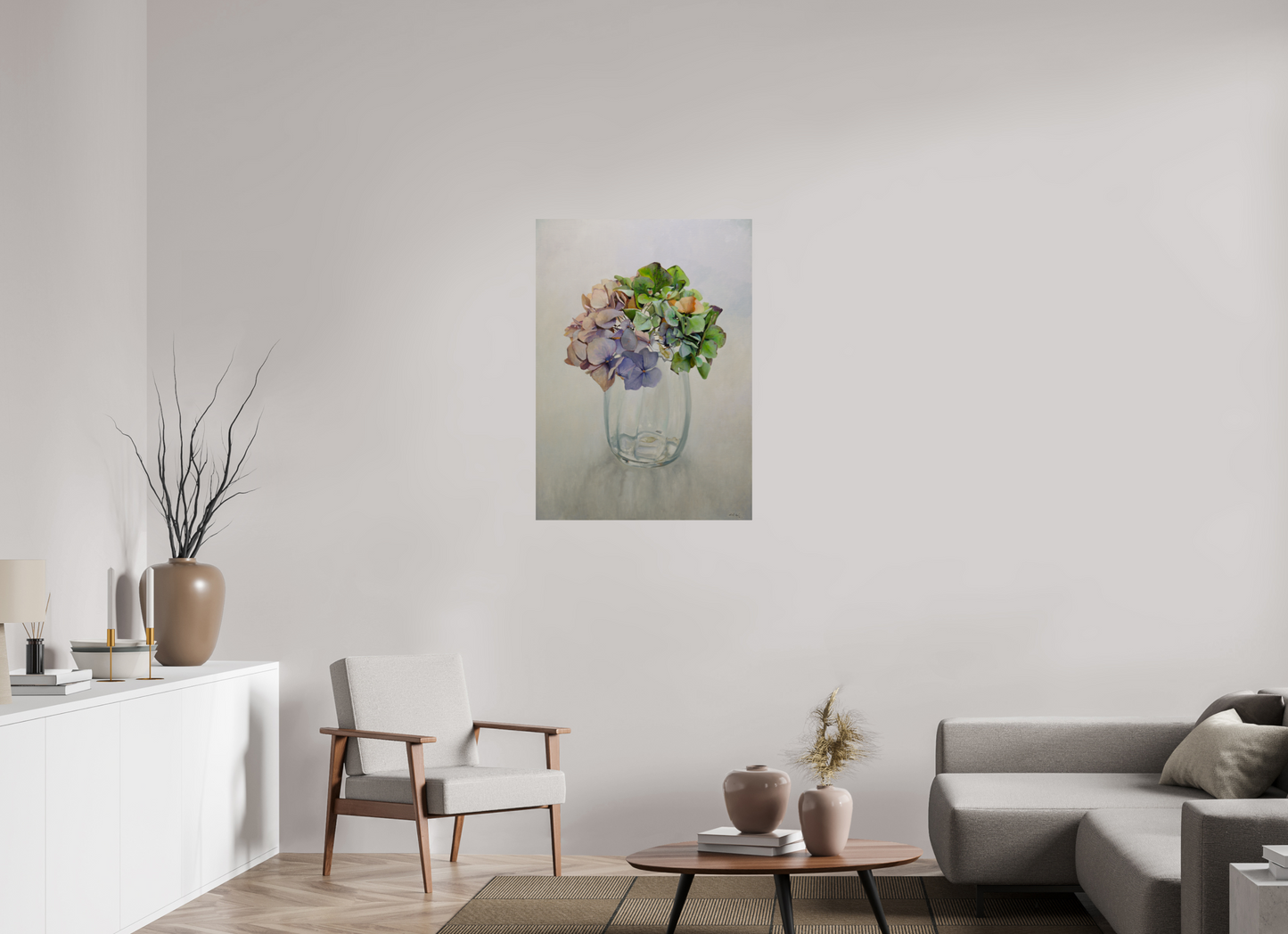Hortensia in glazen vaasje